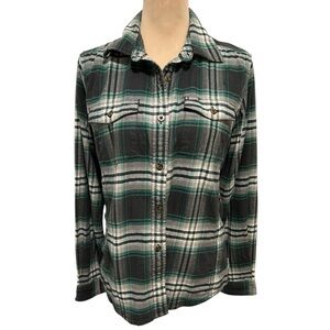 Carhartt Women’s Teal Black Plaid Button-Up Long Sleeve Collar Shirt Medium 8-10